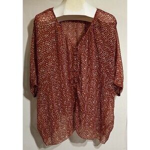 Nicole Richie Collection Sz Sm Blouse Top White Burnt Orange Dolman Sleeve Sheer